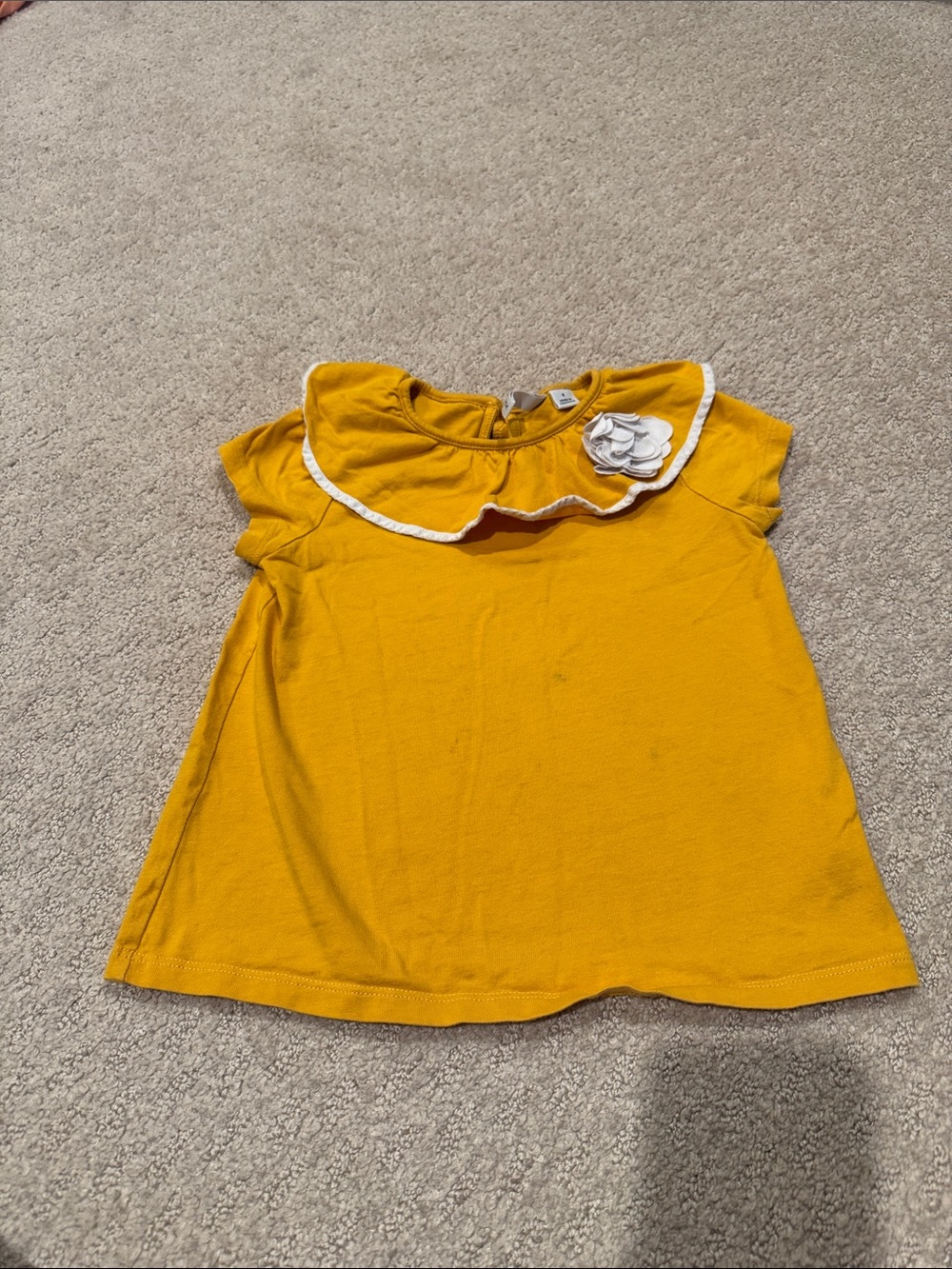 Janie and Jack Yellow Short Sleeve Ruffle Top with White Flower